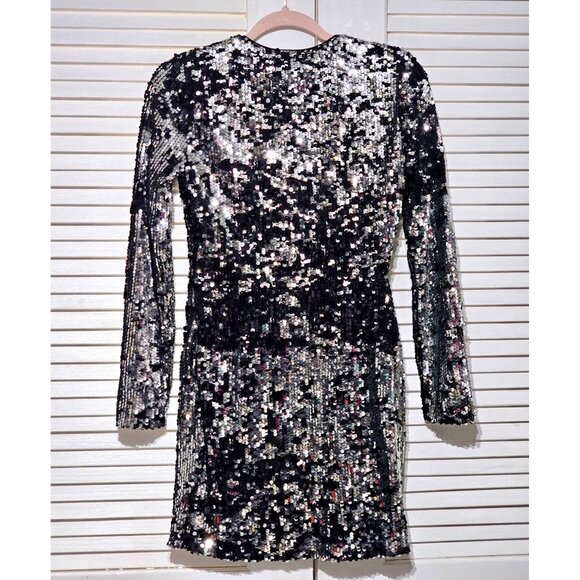 NWT Rachel Zoe Women's Muse Silver/Black Sequin Party Prom Mini Dress Sz 0 2214 - Picture 13 of 14